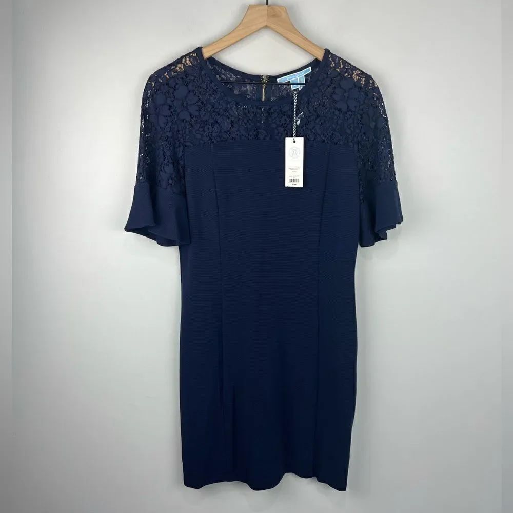 Draper James Nassau Navy Solid Flutter Short Sleeve Dress M NWT